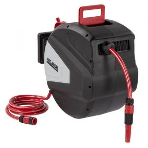 Tambur cu furtun gradina Powerplus KRTGR6717, 30 m, 3/8" diametru, rulare automata, accesorii incluse