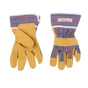 Manusi lucru de uz general pentru copiii, KRTK003, piele, alb/maro