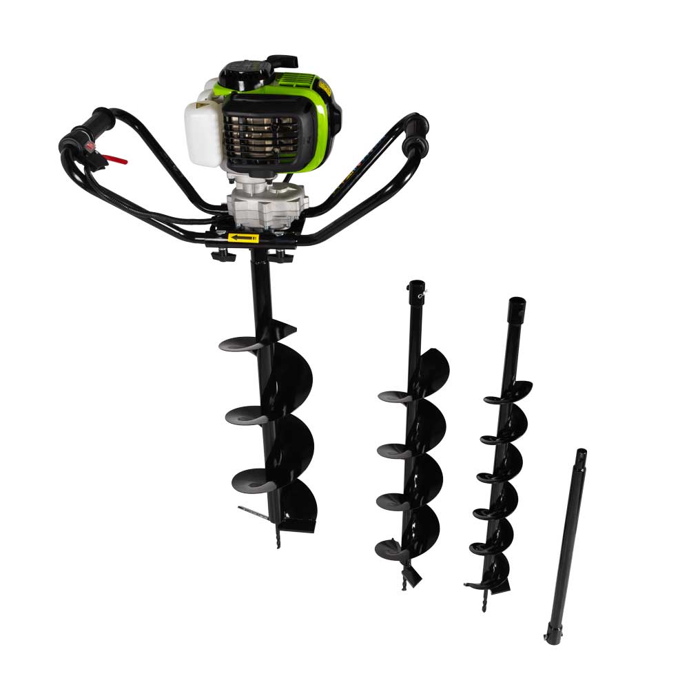Motoburghiu foreza pamant, gheata Zipper ZI-ELB380 52,8cmc, motor in 2 timpi, 3 burghie de 100/150/200mm si o extensie de 500mm
