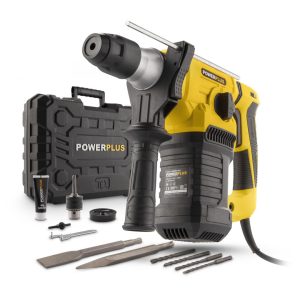 Ciocan rotopercutor Powerplus POWX1197, 1500W, 300-800 RPM, turatie reglabila, mandrina SDS, 4 burghie, dalta, spit