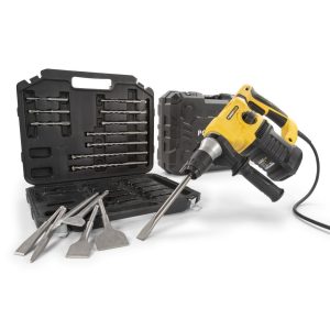 Ciocan rotopercutor Powerplus POWX1199, 1500W, 300-800 RPM, turatie reglabila, mandrina SDS plus,17 accesorii, 8 burghie, 5 dalti, 2 spituri, 2 cutii pvc